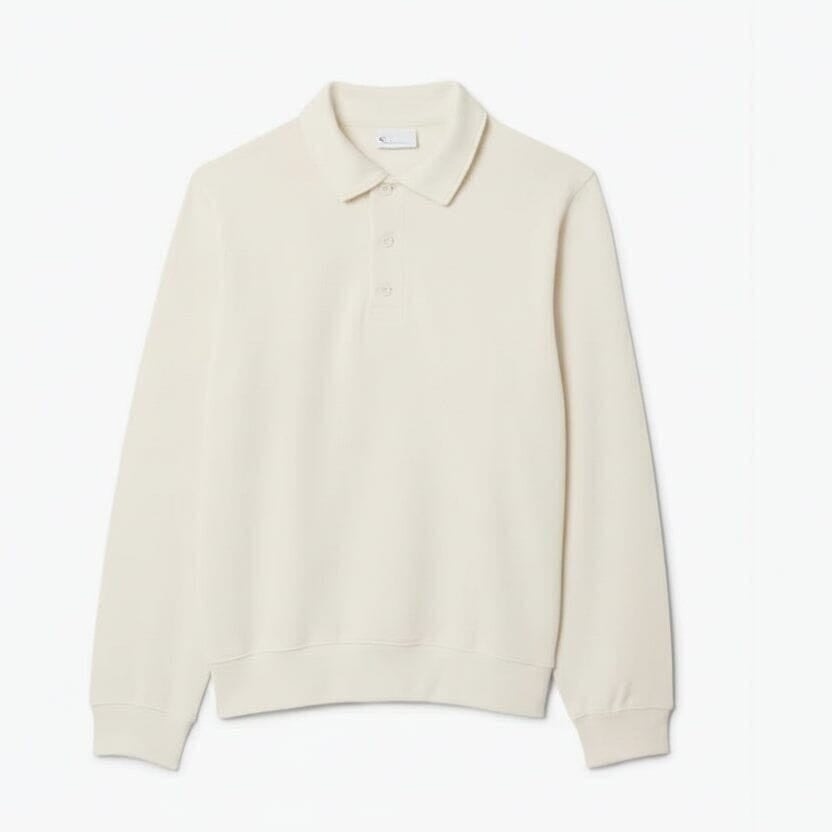 Ribbed Cotton Polo Collar Sweatshirt
